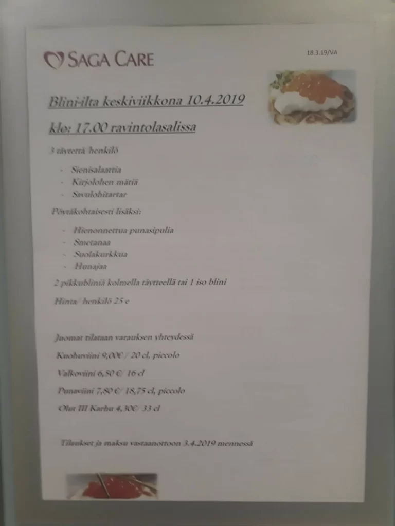 Tänään grillimakkaraa ensi viikolla blinejä