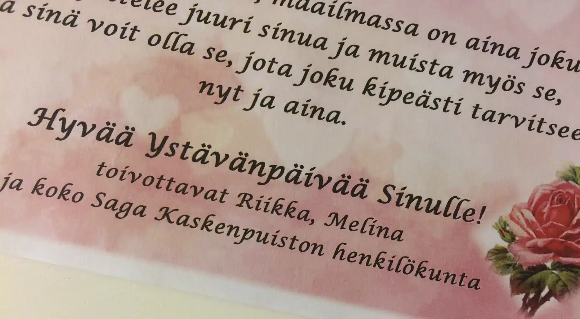 Saga Care Finland Oy Saga Kaskenpuisto kodin kuulumiset ystävänpäivä kortit asukkaille