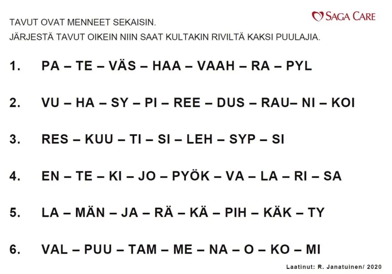 Erilaisia tehtäviä muistinvirkistykseksi